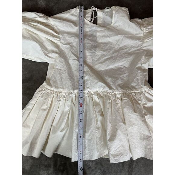 H&M-Conscious-Exclusive- Balloon Sleeves Peplum top off-white sz XS - Picture 7 of 11
